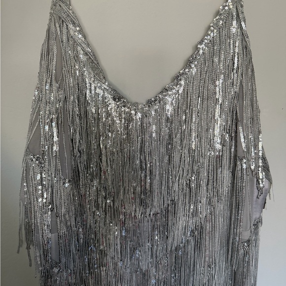 Fashion Nova Sequin Fringe Mini Dress - Silver NWT - 1X - Picture 3 of 8